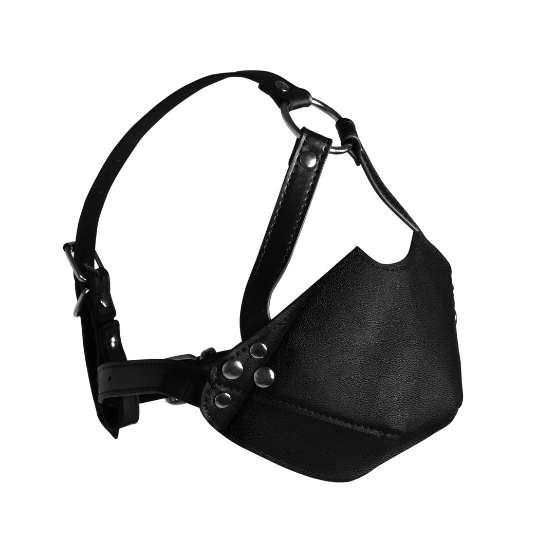 HEAD HARNESS WITH MOUTH COVER AND BREATHABLE BALL GAG - BLACK