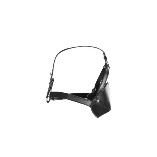 HEAD HARNESS WITH MOUTH COVER AND BREATHABLE BALL GAG - BLACK