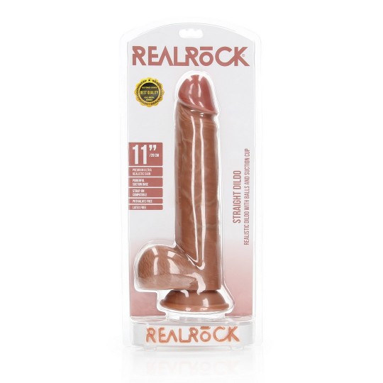 STRAIGHT REALISTIC DILDO WITH BALLS AND SUCTION CUP - 11 / 28 CM