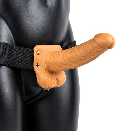 VIBRATING HOLLOW STRAP-ON WITH BALLS - 7 / 18 CM