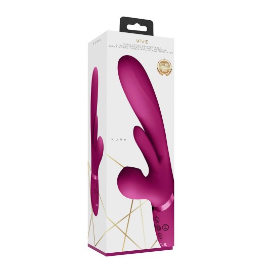 KURA - THRUSTING G-SPOT VIBRATOR WITH FLAPPING TONGUE AND PULSE WAVE STIMULATOR - PINK