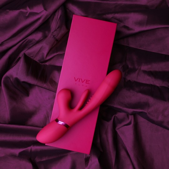 KURA - THRUSTING G-SPOT VIBRATOR WITH FLAPPING TONGUE AND PULSE WAVE STIMULATOR - PINK