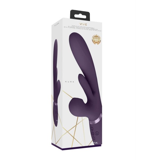 KURA - THRUSTING G-SPOT VIBRATOR WITH FLAPPING TONGUE AND PULSE WAVE STIMULATOR - PURPLE