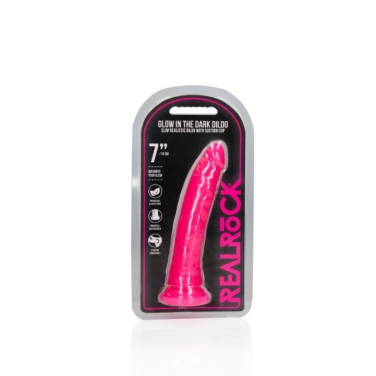 SLIM REALISTIC DILDO WITH SUCTION CUP - GLOW IN THE DARK - 7&#039; / 18 CM