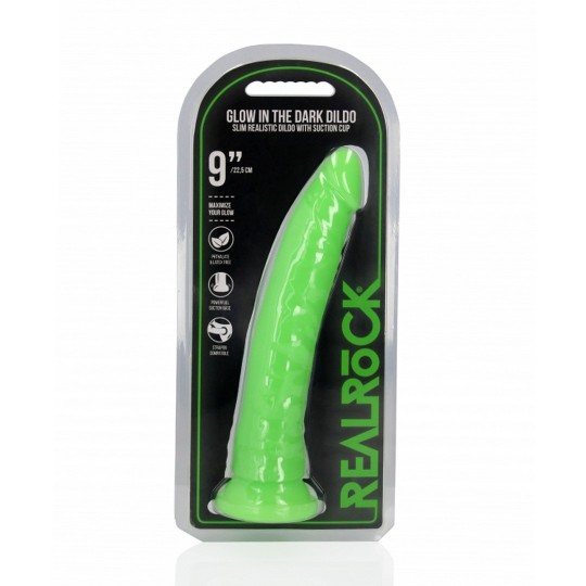 SLIM REALISTIC DILDO WITH SUCTION CUP - GLOW IN THE DARK - 9&#039; / 22,5 CM