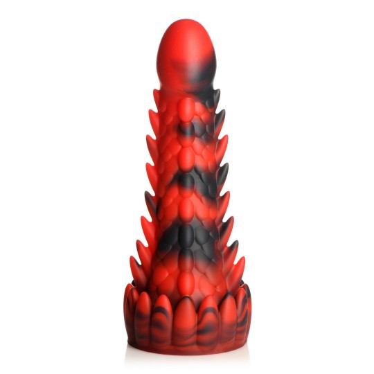 DEMON RISING - SCALY DRAGON SILICONE DILDO - RED/BLACK