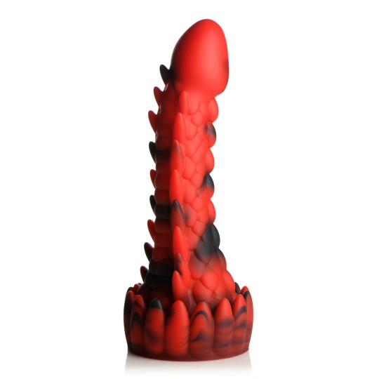 DEMON RISING - SCALY DRAGON SILICONE DILDO - RED/BLACK