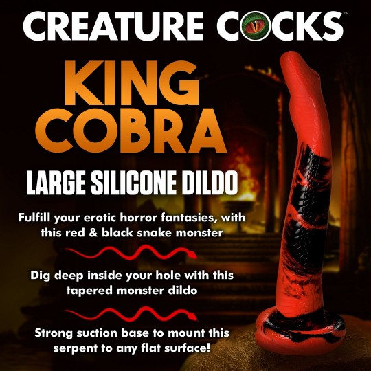 KING COBRA - SILICONE DILDO - 14 / 36 CM - RED/BLACK