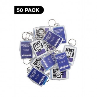 CONFEZIONE DA 50 PORTACHIAVI CON PROFILATTICI EXS KEY RINGS 'JUST USE IT' 