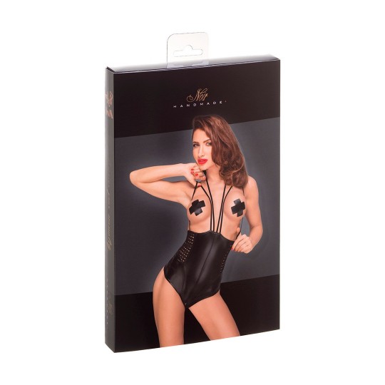 WETLOOK BODY WITH MULTISTRAPS - BLACK