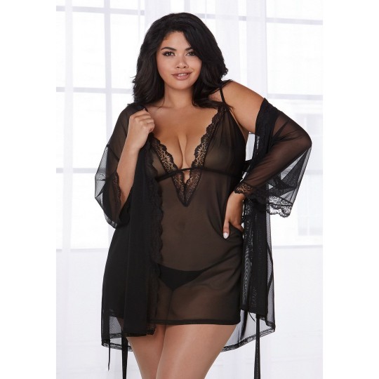 STRETCH MESH CHEMISE AND ROBE SET