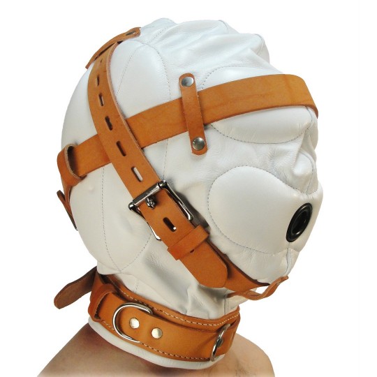 TOTAL SENSORY DEPRIVATION LEATHER HOOD - M/L - WHITE