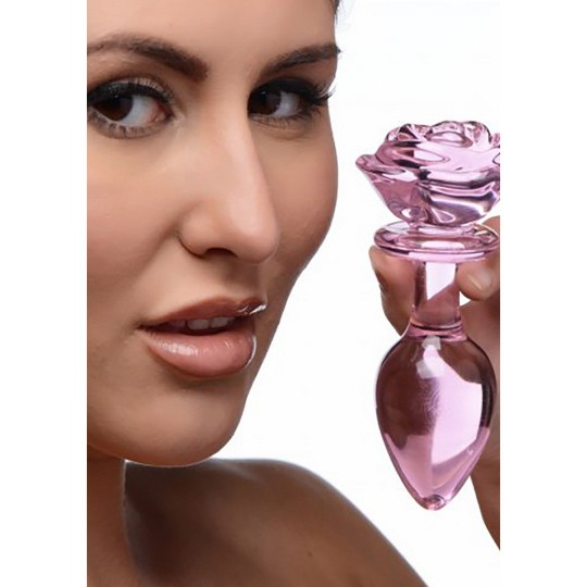 PINK ROSE - GLASS BUTT PLUG - LARGE