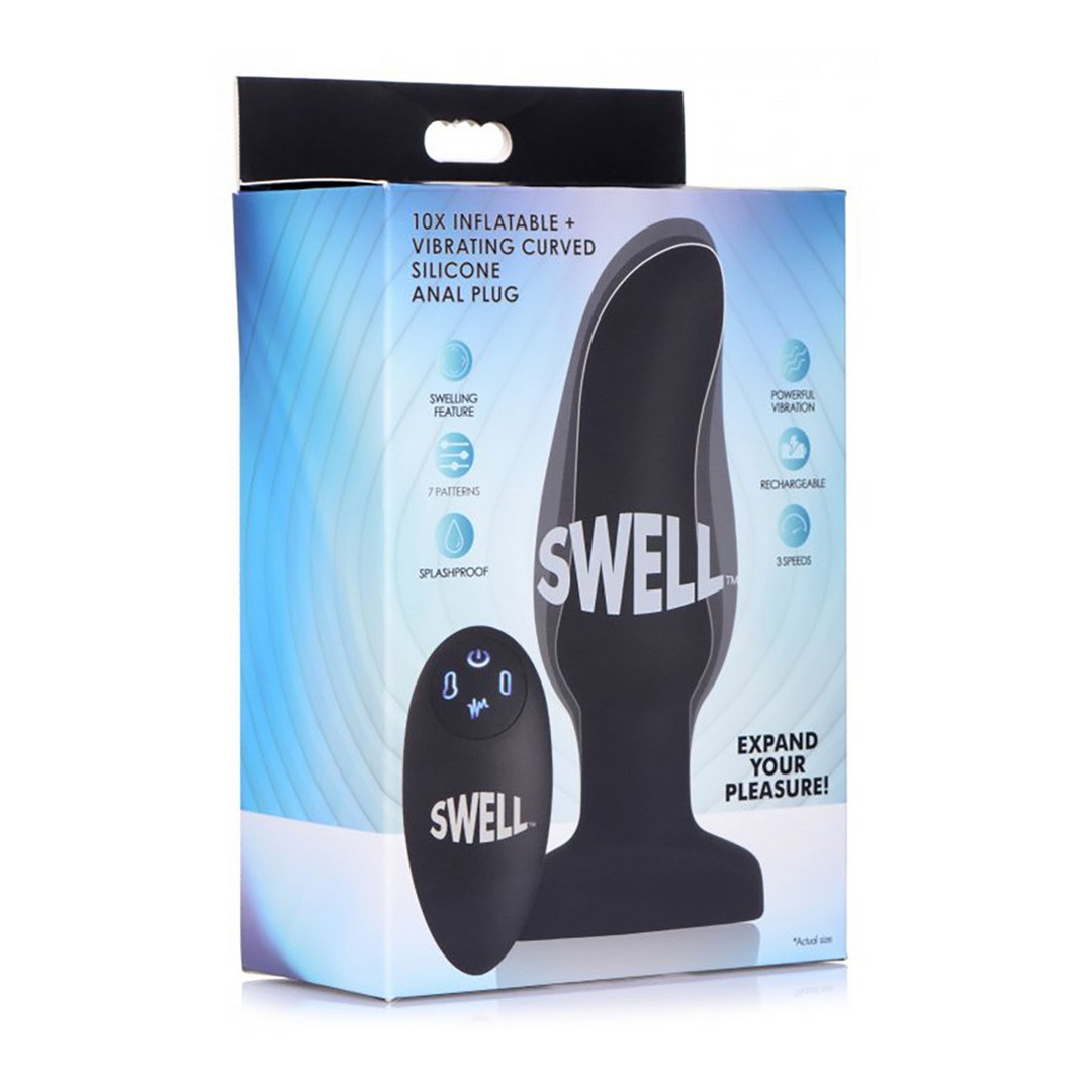 INFLATABLE CURVED VIBRATING SILICONE BUTT PLUG