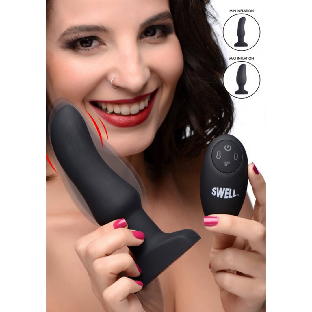 INFLATABLE CURVED VIBRATING SILICONE BUTT PLUG