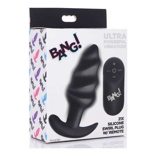 VIBRATING SILICONE SWIRL BUTT PLUG WITH REMOTE CONTROL