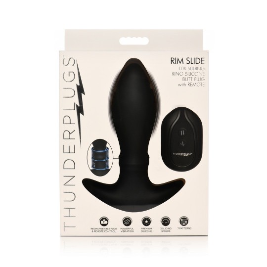 RIM SLIDE - SLIDING RING SILICONE BUTT PLUG - BLACK