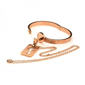 CUFFED LOCKING BRACELET AND KEY NECKLACE - ROSE GOLD