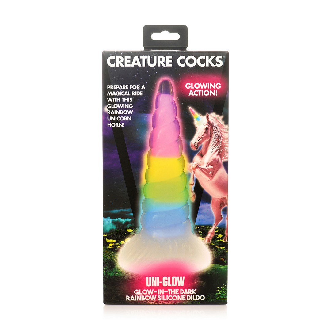 UNIGLOW - GLOW-IN-THE-DARK RAINBOW SILICONE DILDO