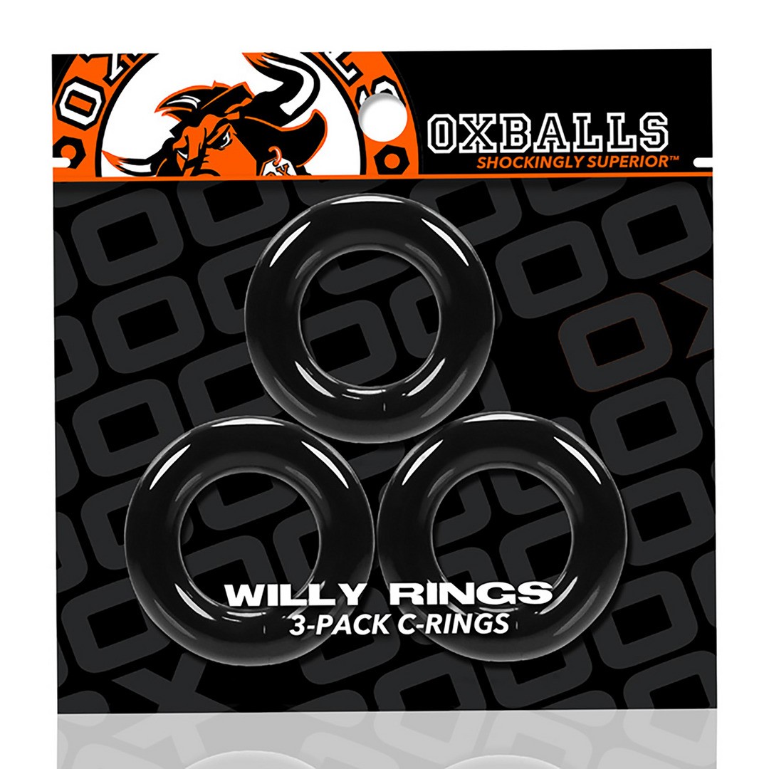 WILLY RINGS - 3-PACK STRETCHY COCKRINGS - BLACK