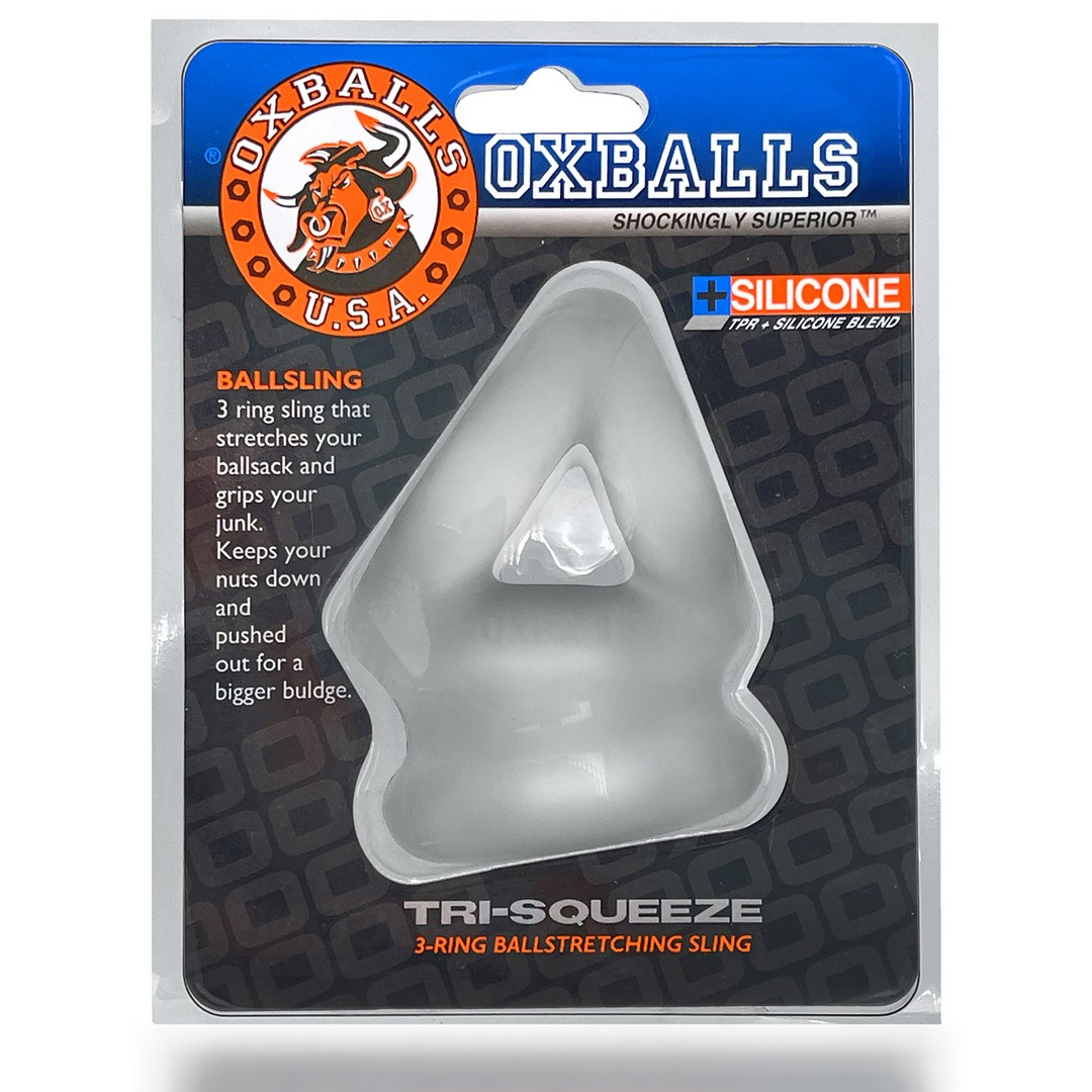 ANNEAU TRI-SQUEEZE - 3-RING COCKSLING WITH EXTENDED BALLSTRETCHER BASE - CLEAR ICE OXBALLS