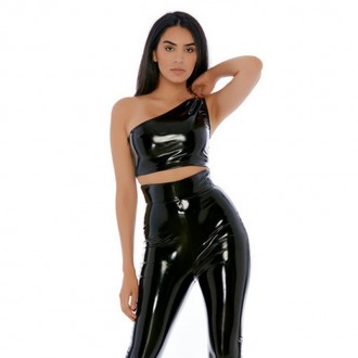 TOP HERE'S MY SIDE - VINYL CROP TOP - NEGRO FORPLAY