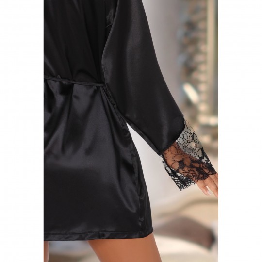 BEAUTY NIGHT FASHION FABIENNE DRESSING GOWN AND THONG BLACK