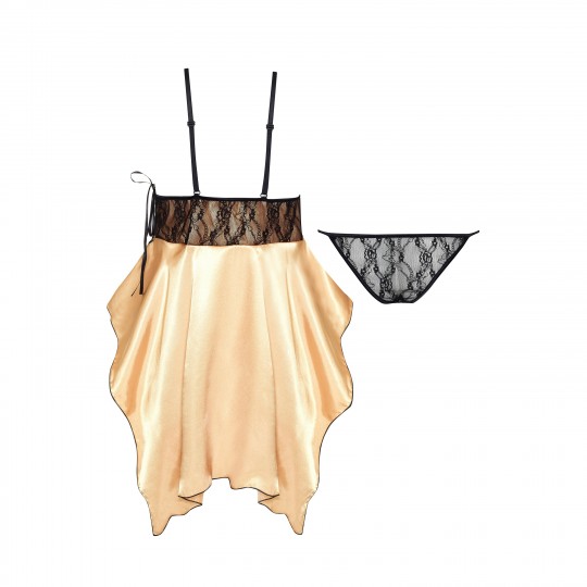 CAMISA DE NOITE E TANGA JULIETA DOURADO BEAUTY NIGHT FASHION