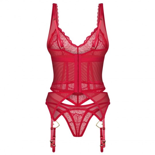 CORSET ET STRING CUPIDE DESIR ROUGE OBSESSIVE