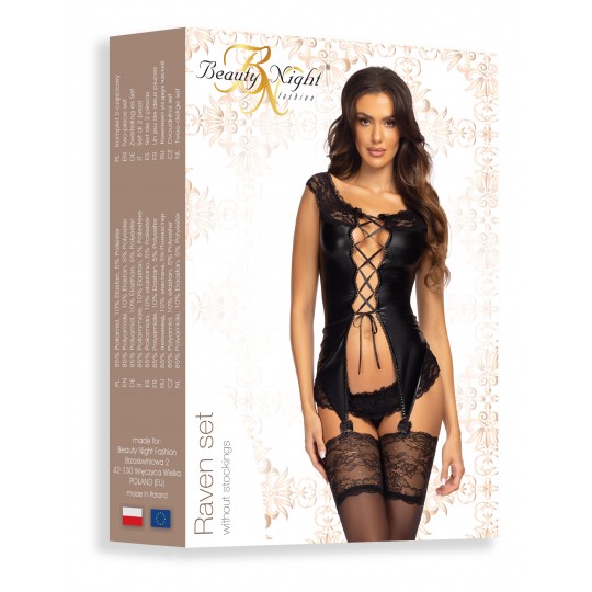 CORSÉ Y TANGA RAVEN SET NEGRO BEAUTY NIGHT FASHION