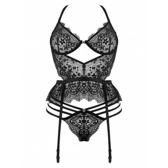 BEAUTY NIGHT FASHION LACE TEMPTATION CORSET AND THONG BLACK