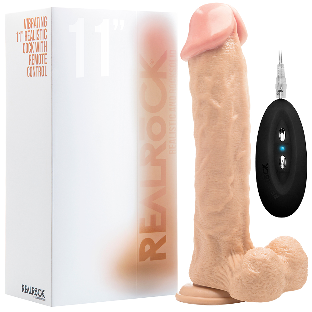 REALROCK 11” REALISTIC VIBRATOR WITH TESTICLES WHITE