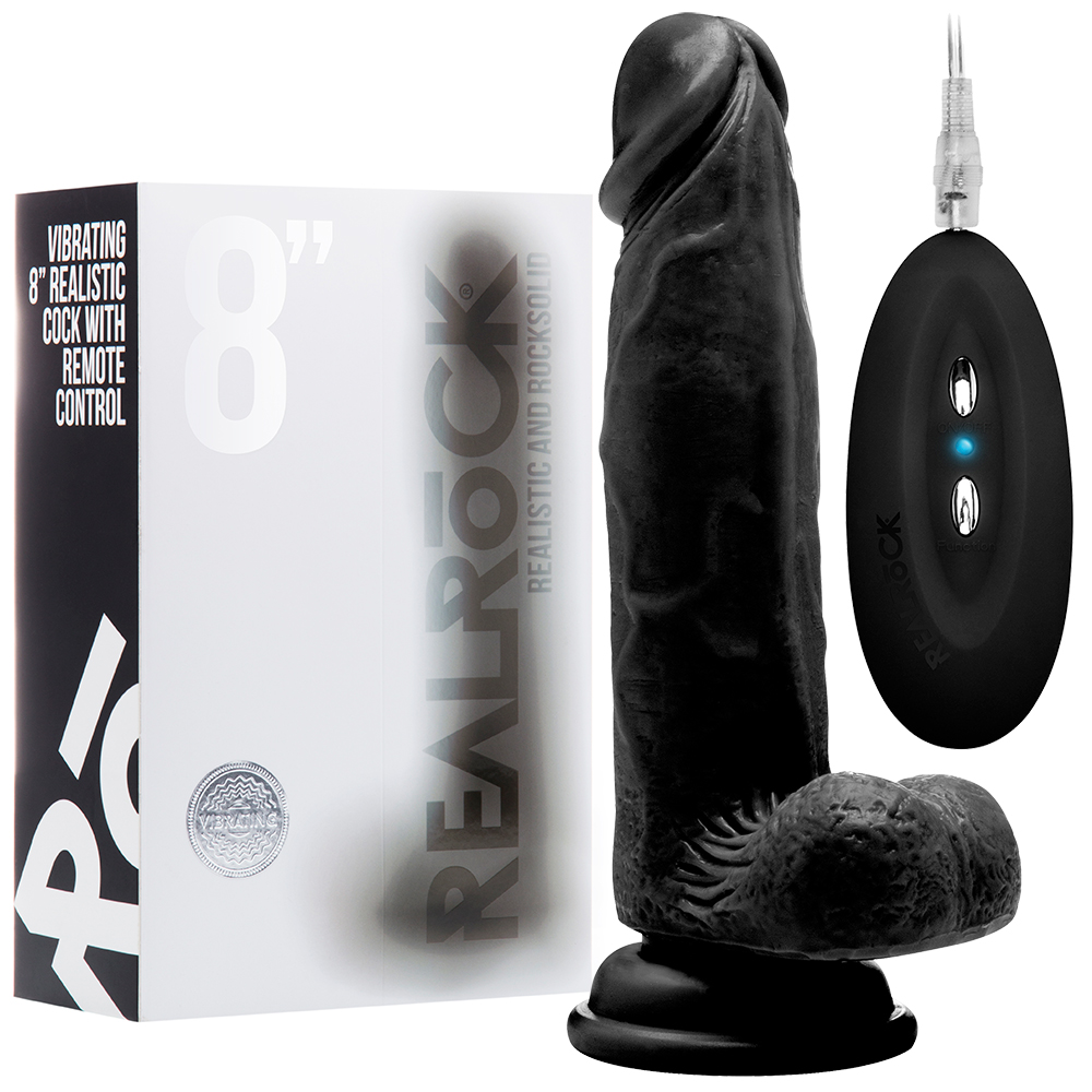 VIBRADOR REALISTA CON TESTÍCULOS REALROCK 8” NEGRO