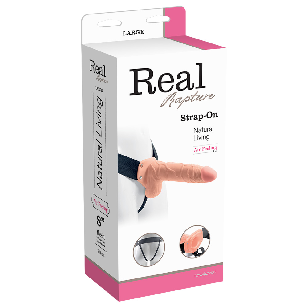 STRAP-ON HUECO CON TESTICULOS REAL RAPTURE AIR FEELING 8&quot; BLANCO