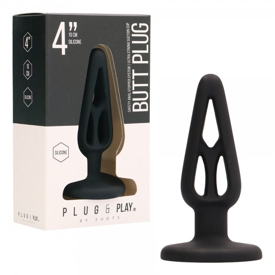 PLUG ANAL EM SILICONE PLUG &amp; PLAY 4” PRETO