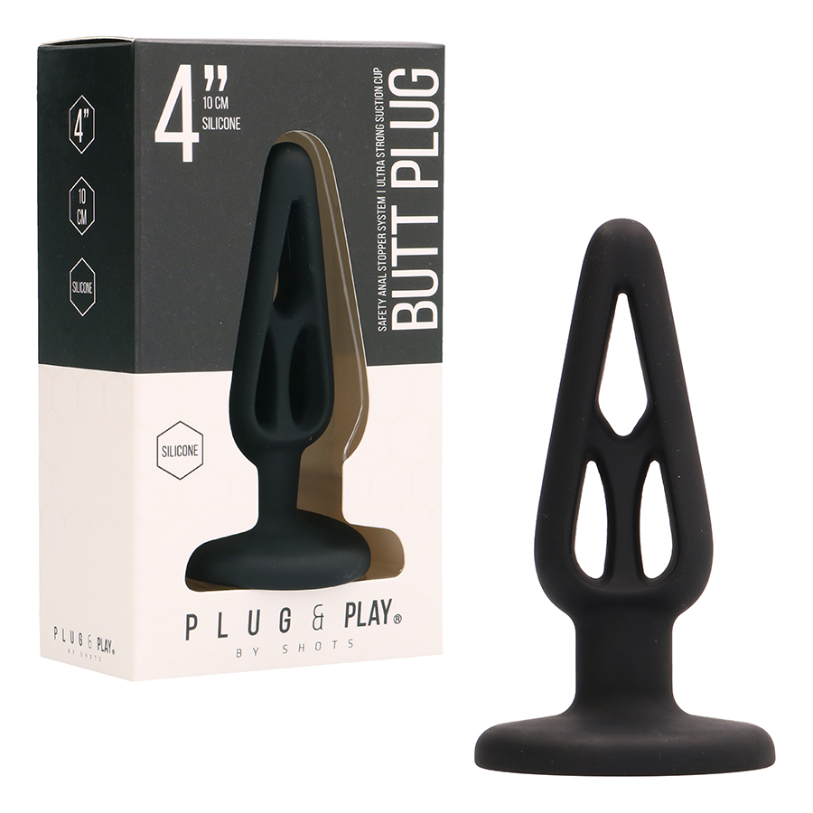 PLUG ANAL EM SILICONE PLUG &amp; PLAY 4” PRETO