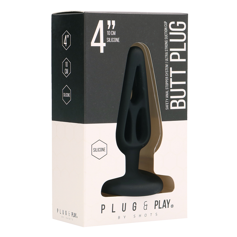 PLUG ANAL EM SILICONE PLUG &amp; PLAY 4” PRETO