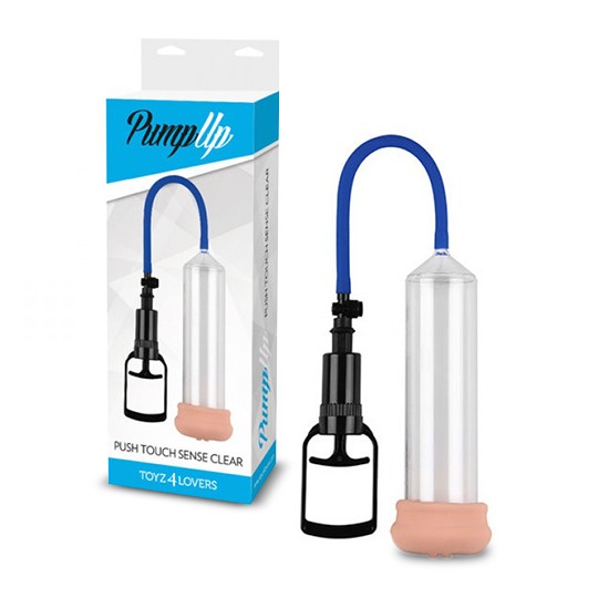 PUSH TOUCH SENSE PENIS PUMP WITH STROKER CLEAR