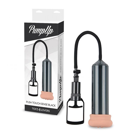 PUSH TOUCH SENSE PENIS PUMP WITH STROKER BLACK