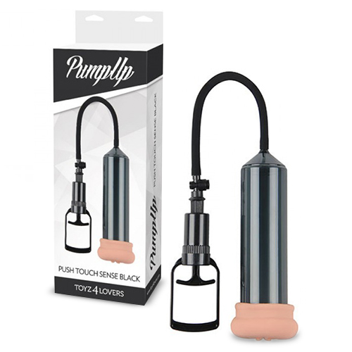 PUSH TOUCH SENSE PENIS PUMP WITH STROKER BLACK