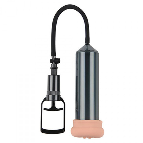 PUSH TOUCH SENSE PENIS PUMP WITH STROKER BLACK