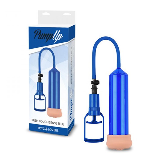 PUSH TOUCH SENSE PENIS PUMP WITH STROKER BLUE