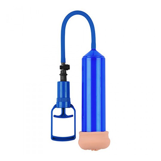 PUSH TOUCH SENSE PENIS PUMP WITH STROKER BLUE