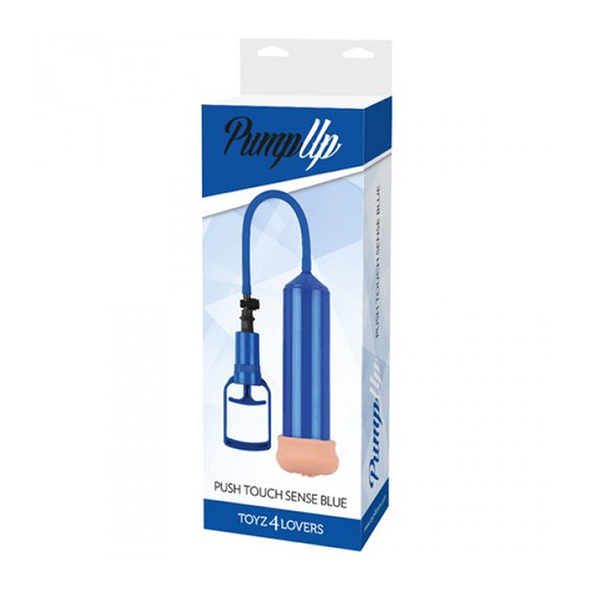 PUSH TOUCH SENSE PENIS PUMP WITH STROKER BLUE