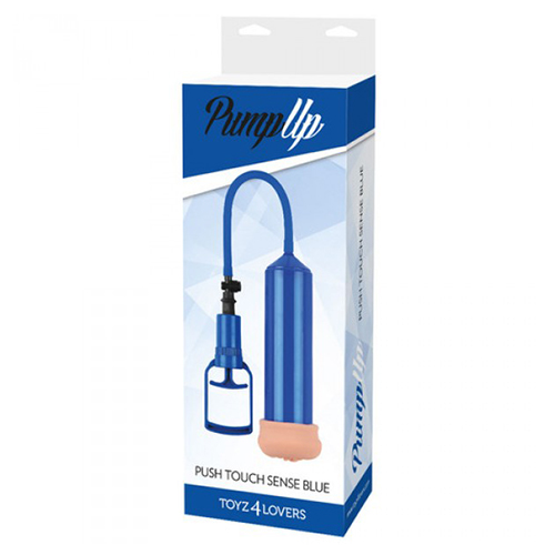 PUSH TOUCH SENSE PENIS PUMP WITH STROKER BLUE