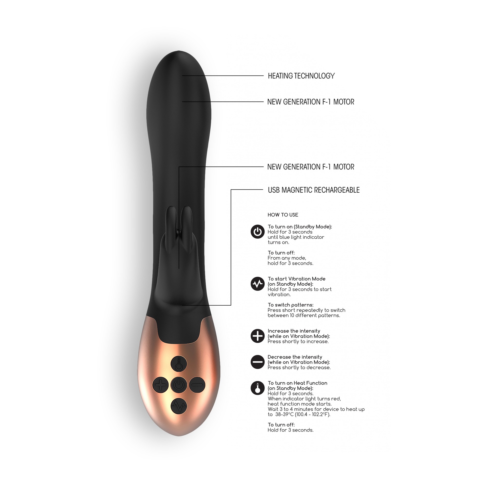 VIBRADOR CON CALENTAMIENTO RECARGABLE OPULENT ELEGANCE NEGRO