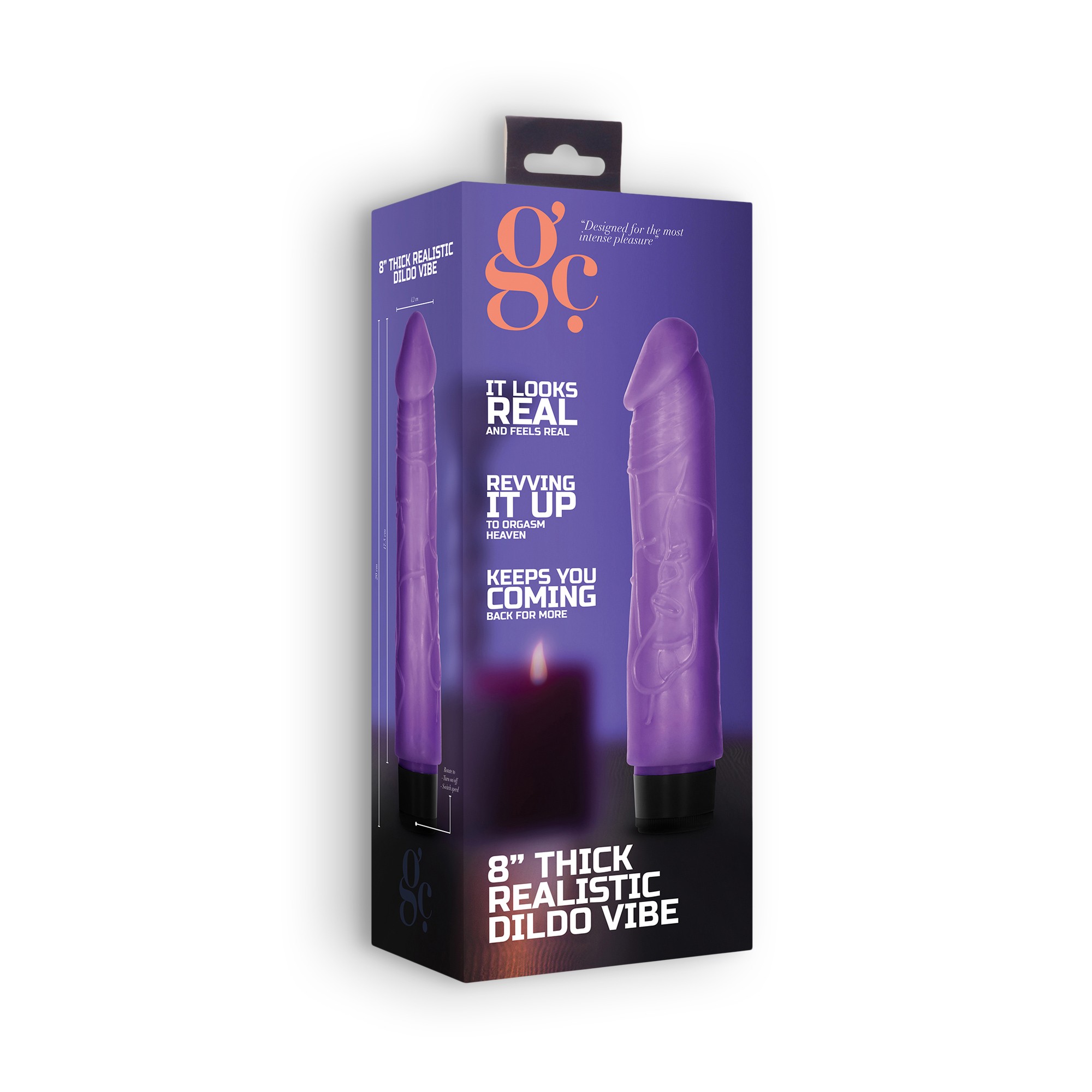 GC 8&quot; THICK REALISTIC DILDO VIBE PURPLE