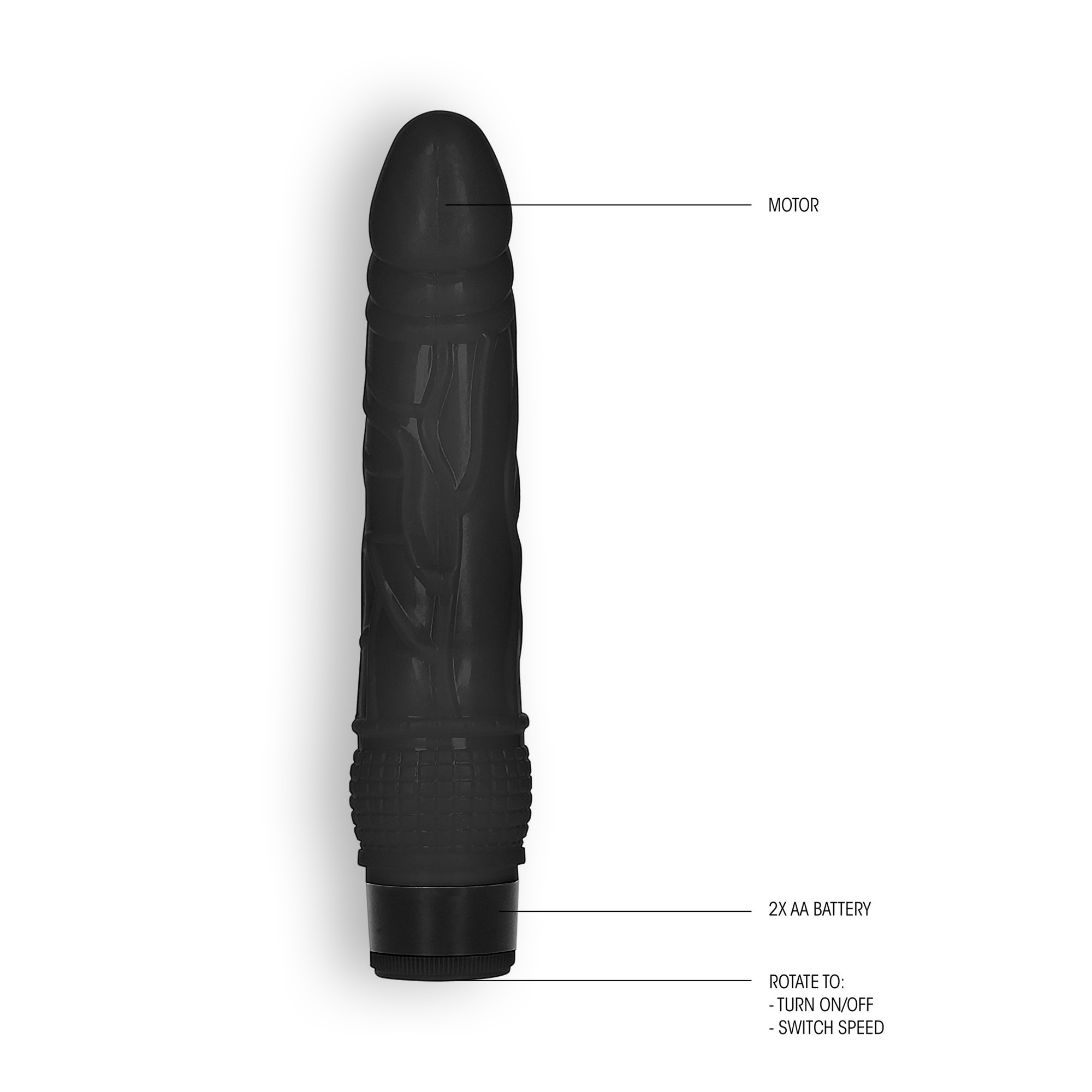 GC 8&quot; THIN REALISTIC DILDO VIBE BLACK