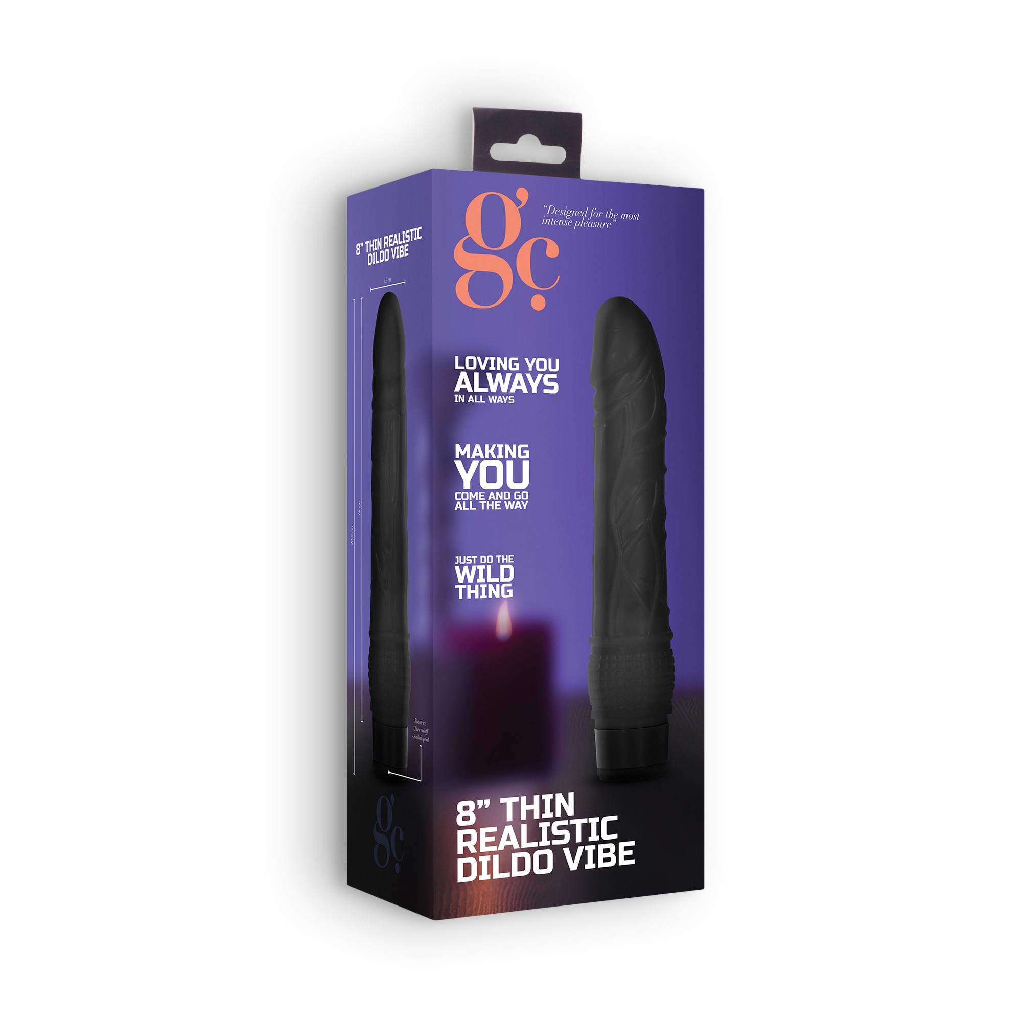 GC 8&quot; THIN REALISTIC DILDO VIBE BLACK