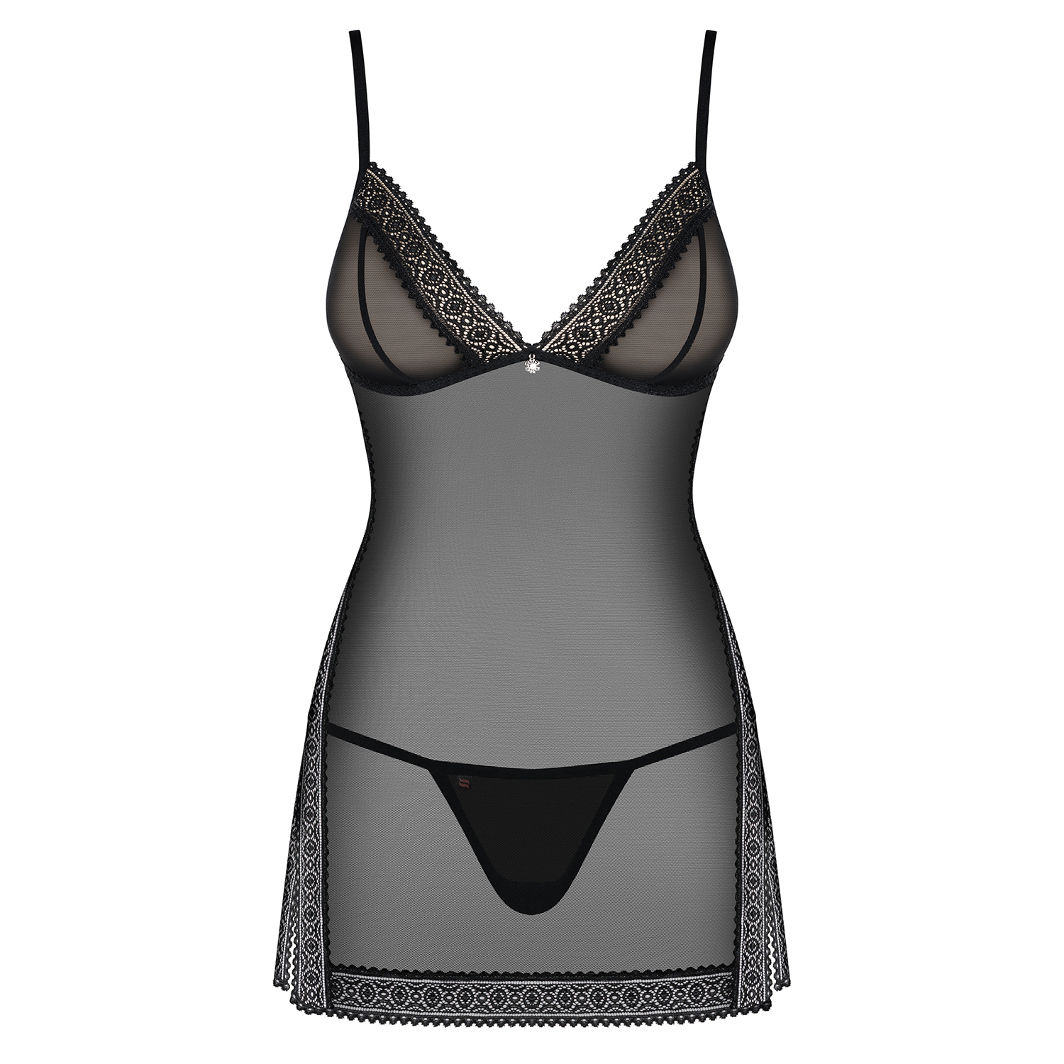 OBSESSIVE 862-CHE CHEMISE AND THONG BLACK